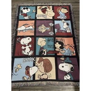 Vintage Peanuts Snoopy Charlie Brown Comic Strip Woven Tapestry Throw Blanket